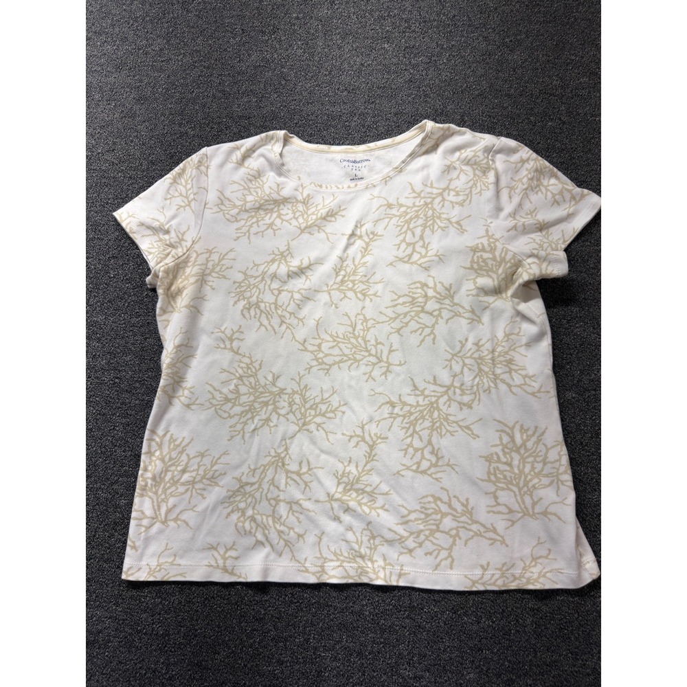 Croft & Barrow Classic Tee Womens Large White Tan Excellent Coral Print T-Shirt